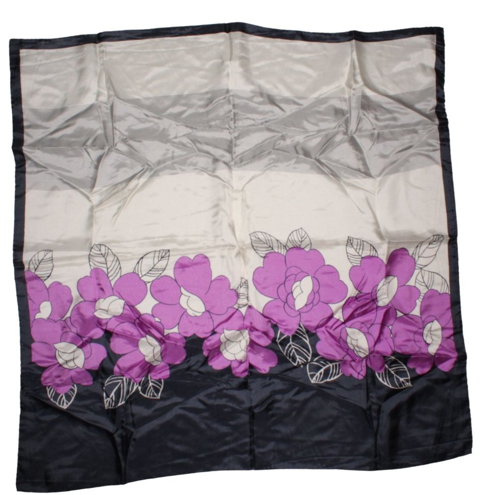 Colorful Polyester 35" X 35" Square Scarf Purple Floral Geometric Designer Luxe - Picture 3 of 5